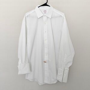 Brooks Brothers White Dress Shirt Mens 17-34 Regular Pinpoint Oxford French Cuff